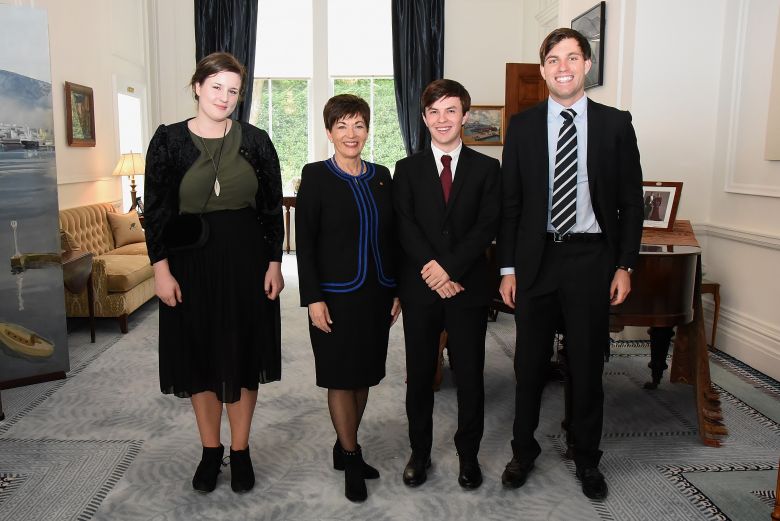 The Governor-General Her Excellency The Rt Hon Dame Patsy Reddy with Jean Balchin, Jamie Beaton and Marco de Jong