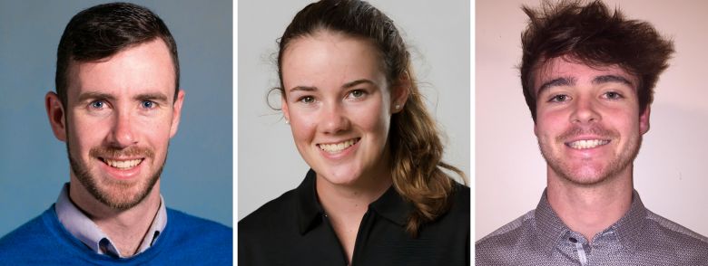 Pictured from left, 2021 Edward and Isabel Kidson Scholarship winners Ciaran Doolin, Elise Legarth and Sebastian McDonald